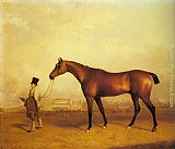 John Ferneley Snr Canvas Paintings - Emlius, Winter of the 1832 Derby, held by a Groom at Doncaster